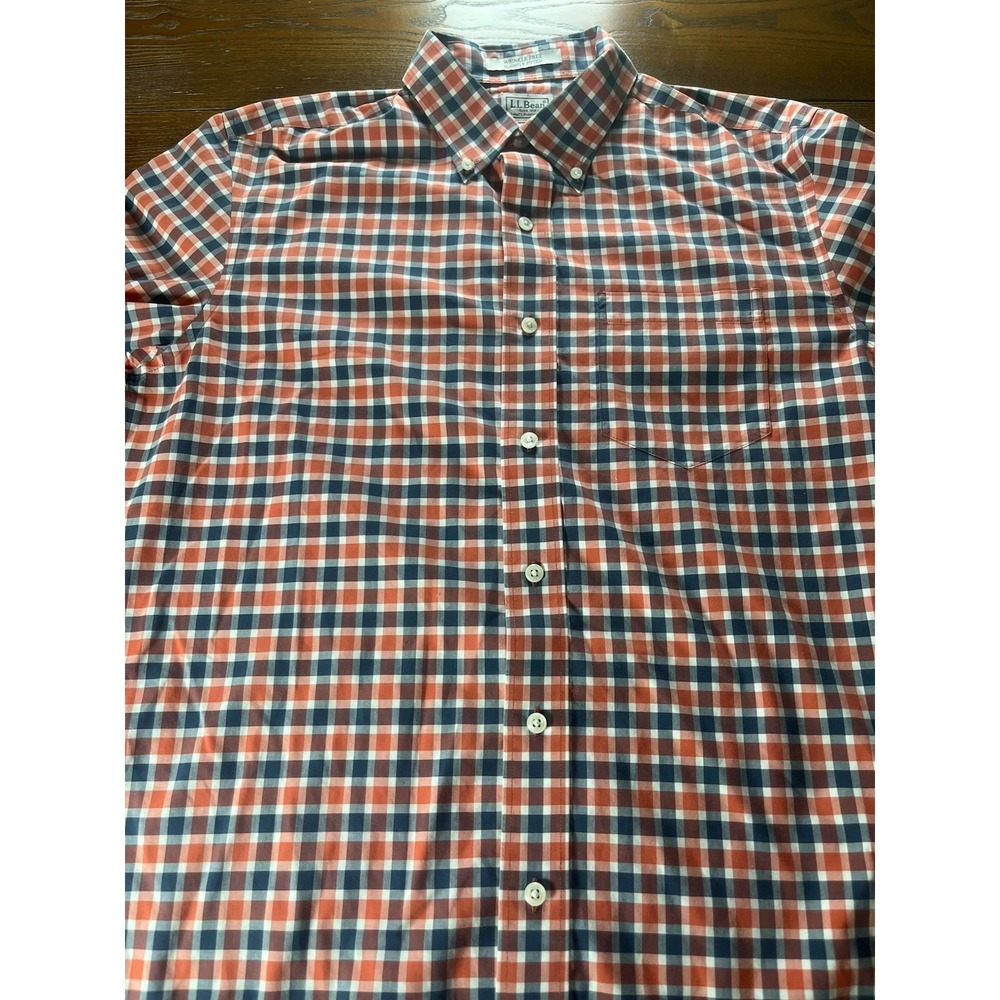 LL Bean Men's Slightly Fitted Plaid Long Sleeve Dress Shirt Sz Medium Cotton